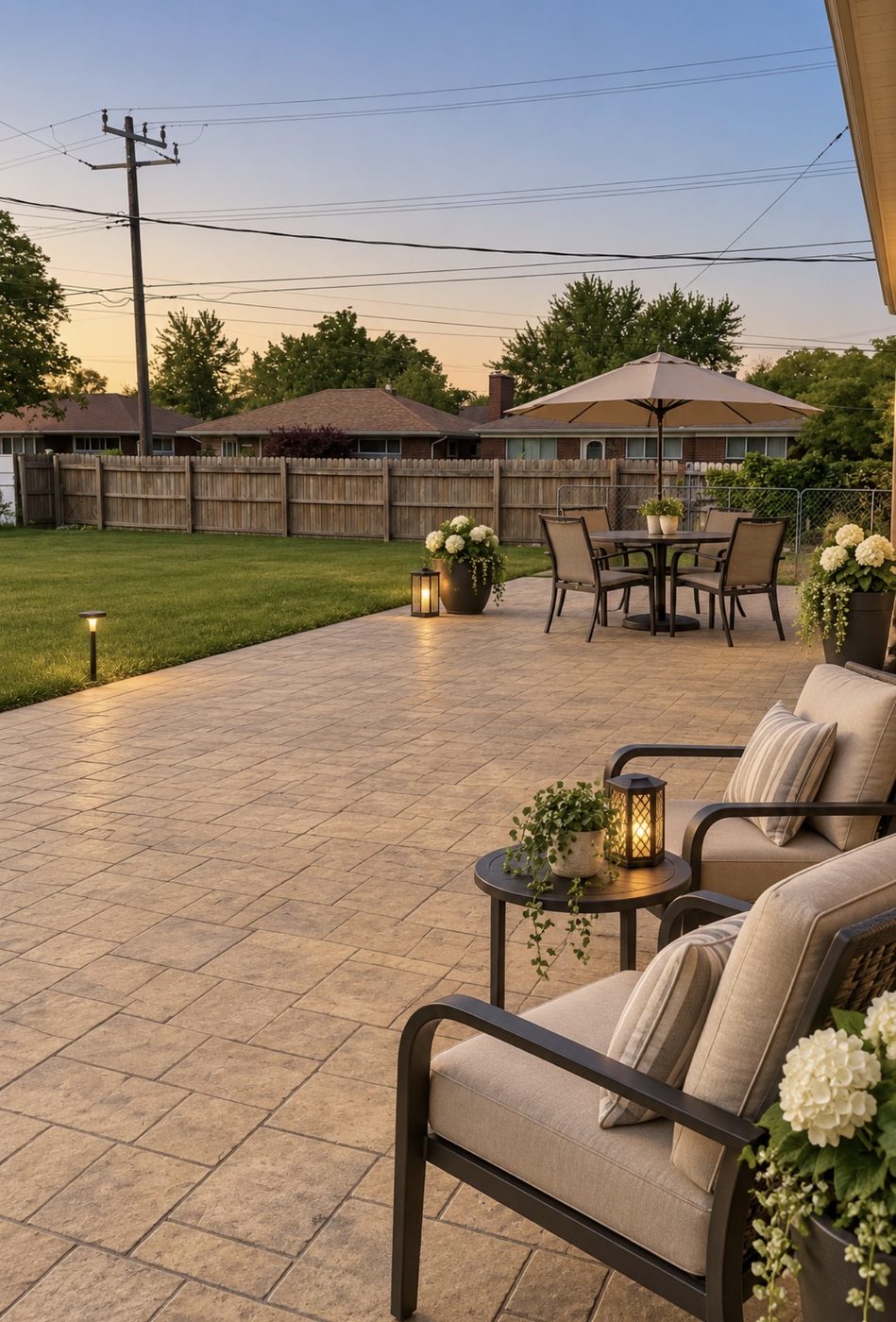 Backyard patio with seating at Alderwyn adult foster care home in Macomb County