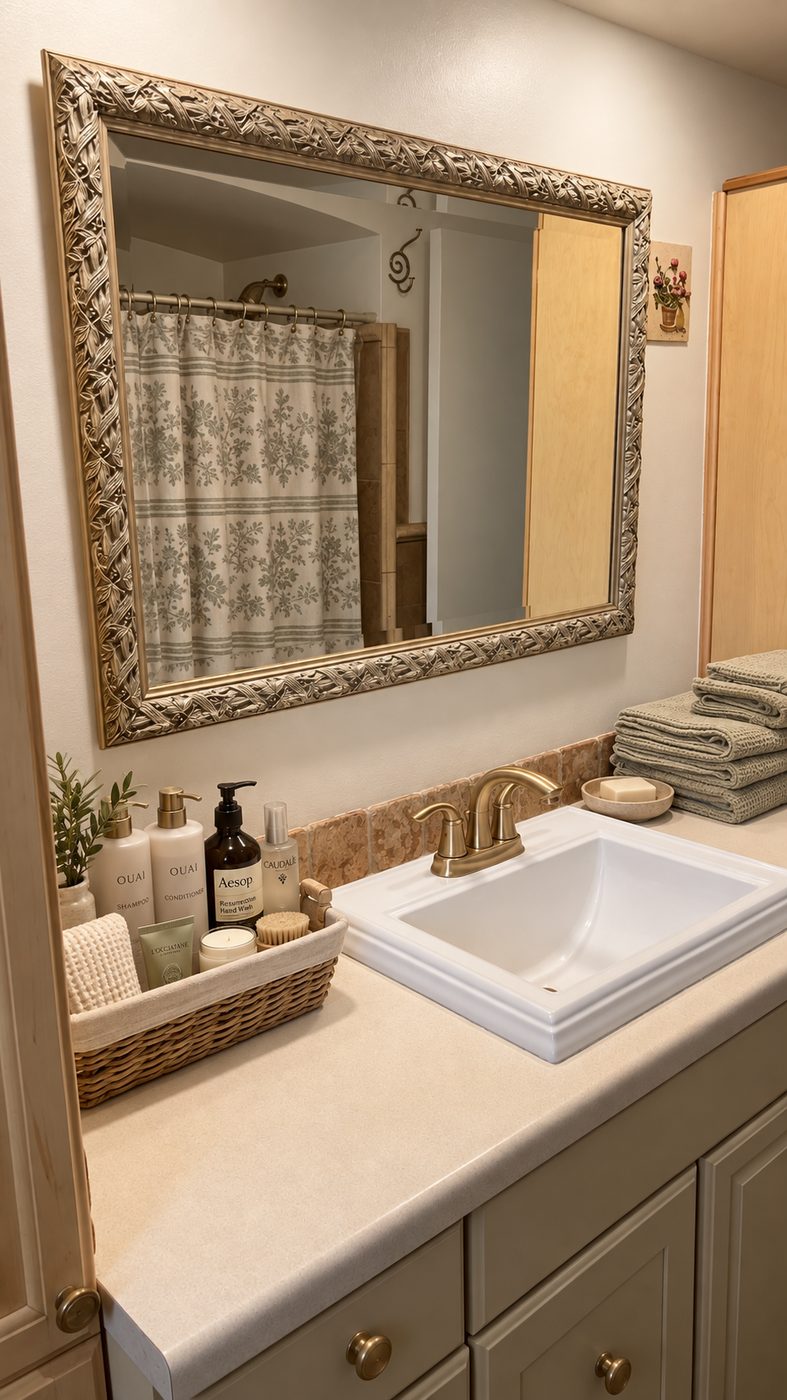 Calm, gently lit bathroom at Alderwyn adult foster care home in Eastpointe