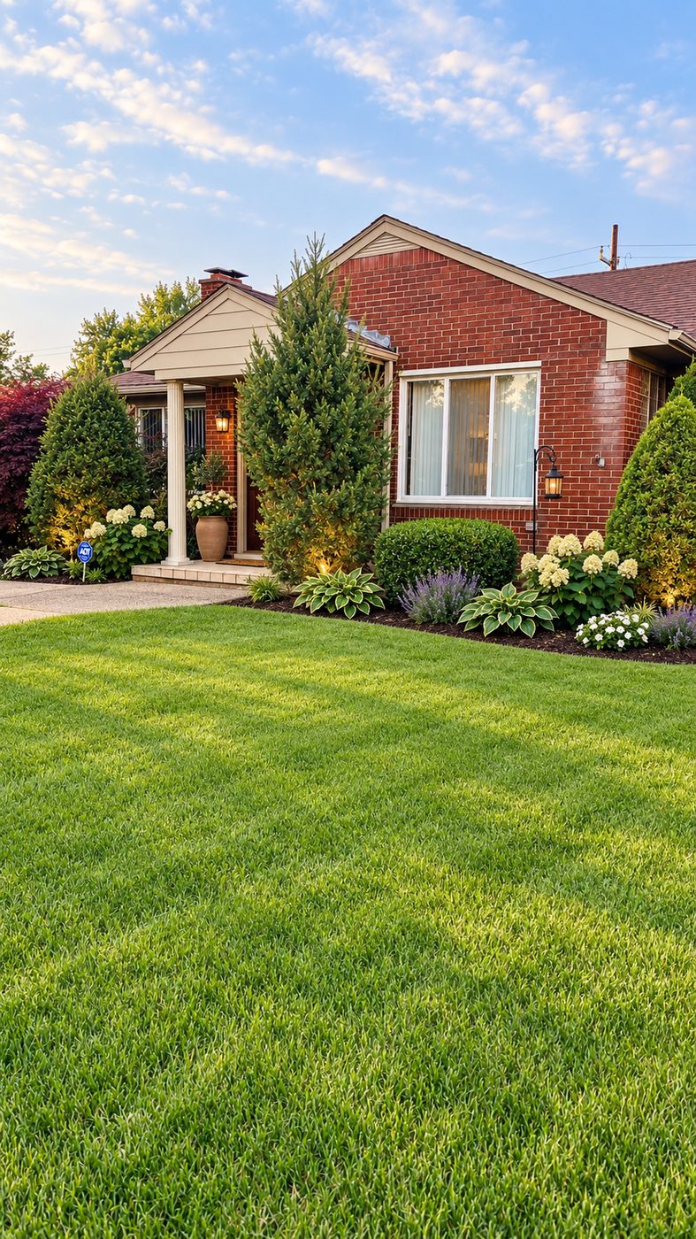 Brick ranch home of Alderwyn Care Homes with landscaped front yard in Eastpointe, Michigan